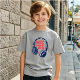 Vibrant Beats Multicolor Headphone Graphic Kids Drop Shoulder Oversized T-Shirt